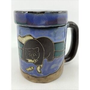 MARA MEXICO Oversized 16oz Pottery Coffee Mug Bear Fishing Mountains‎ Lid